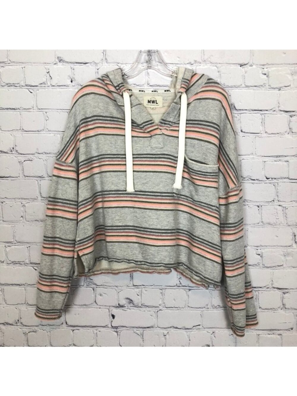 Madewell MWL Popover Hoodie Sweatshirt Size L Gray Sorrento Stripe
